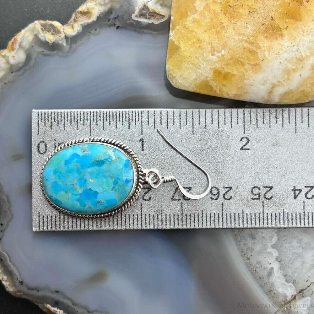 Sterling Southwestern Style Oval Mojave Turquoise Dangle Earrings For Women - Picture 10 of 10